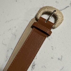Brown Leather Belt with Woven Buckle